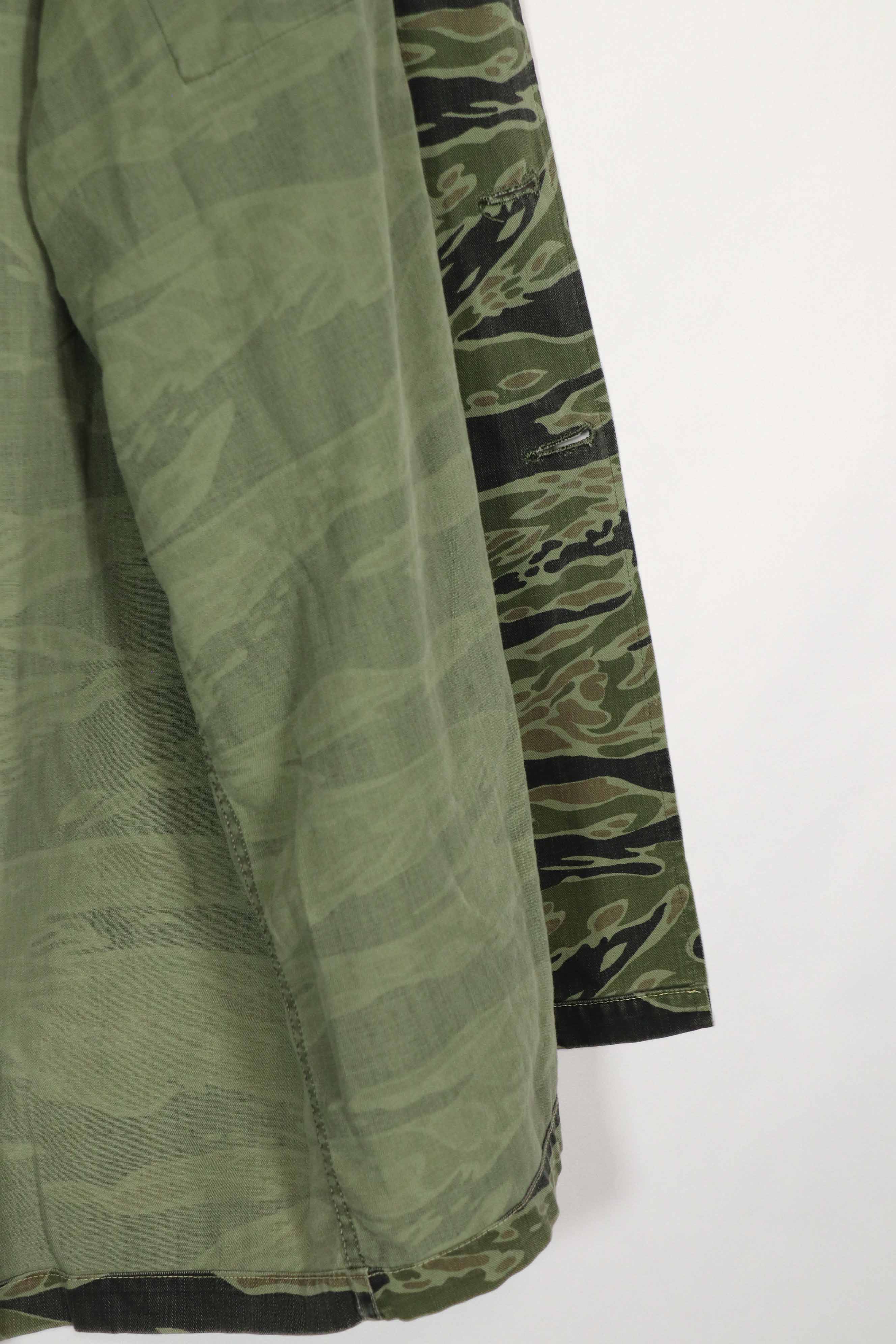 実物　レイトウォーパターン　タイガーストライプ シャツ　大きめサイズ　ボタン欠損あり