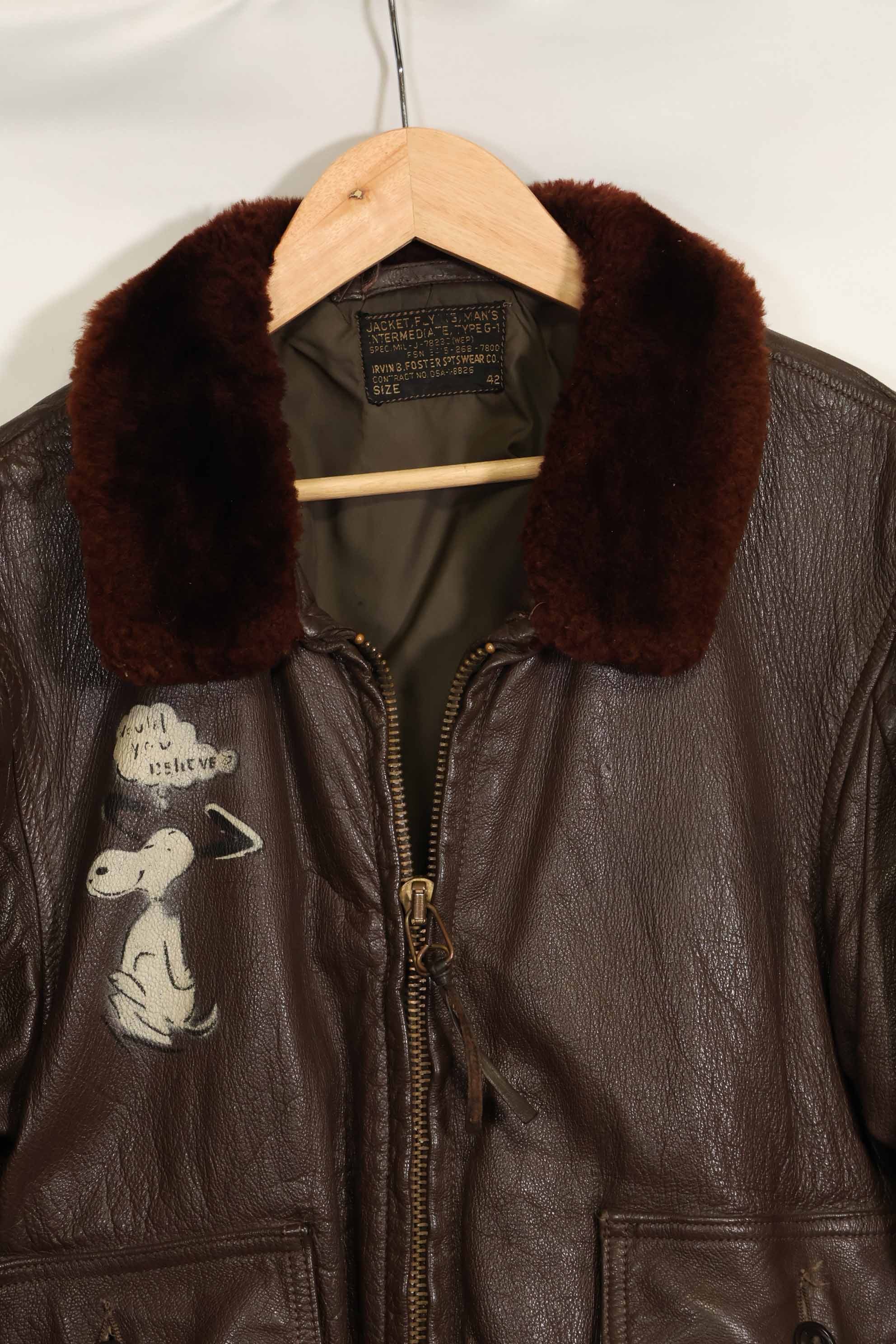 1960年代　アメリカ海軍　G-1　フライトジャケット　サイズ42　スヌーピーローカルペイント　中古品