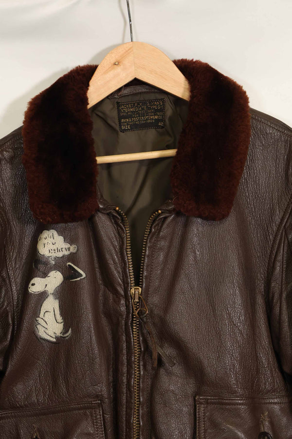 1960年代　アメリカ海軍　G-1　フライトジャケット　サイズ42　スヌーピーローカルペイント　中古品