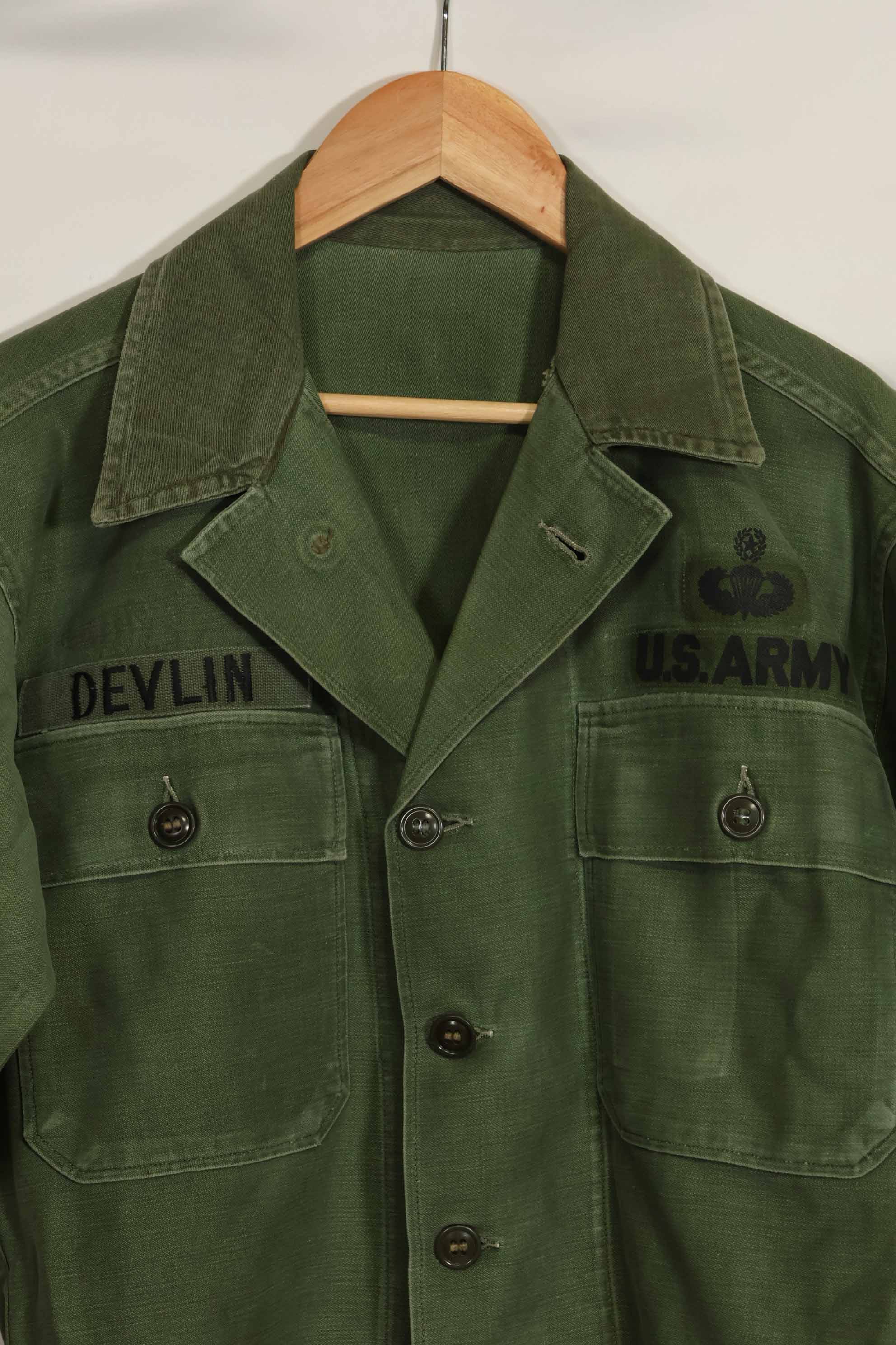 1960年代　元グリーンベレー兵士放出　OG-107　ユーティリティシャツ　初付け　パッチ付き　中古品　A