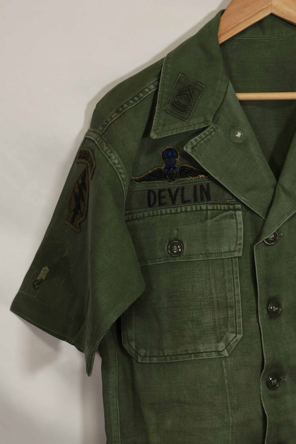 1960年代　元グリーンベレー兵士放出　OG-107　ユーティリティシャツ　初付け　パッチ付き　中古品　B