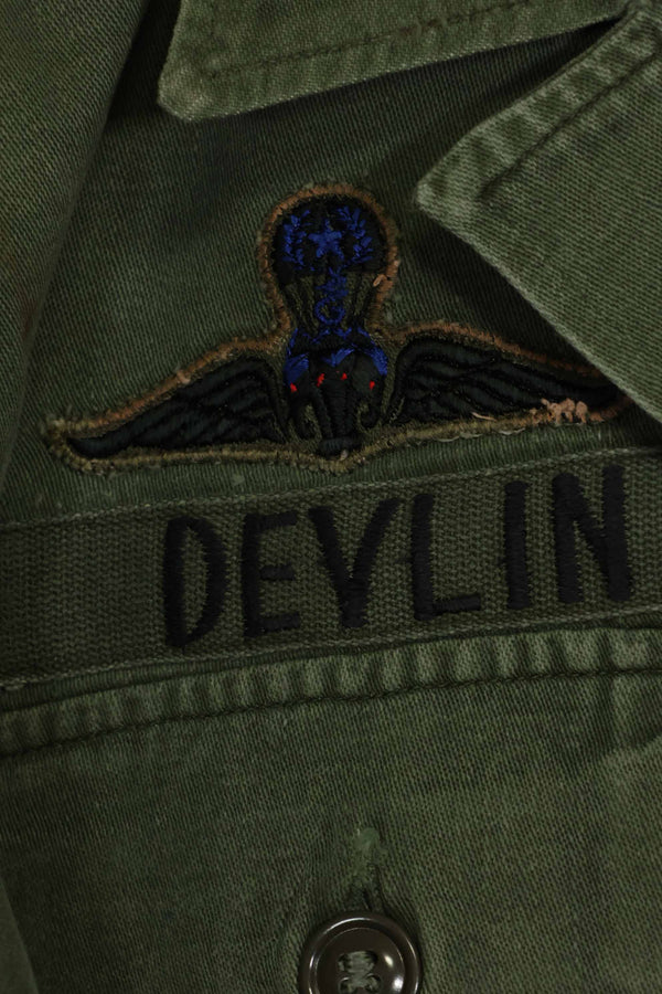 1960年代　元グリーンベレー兵士放出　OG-107　ユーティリティシャツ　初付け　パッチ付き　中古品　B