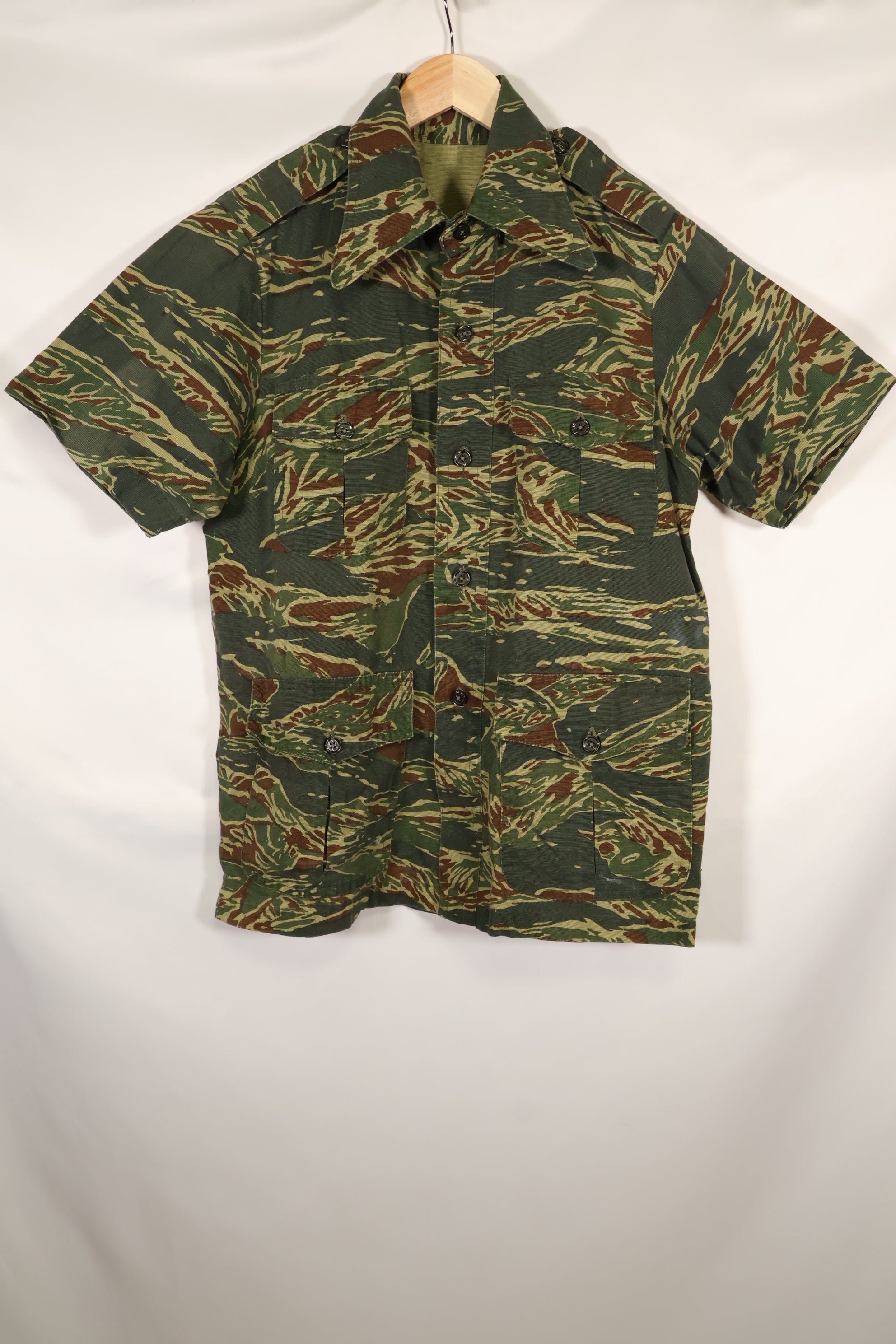 推定1970年代製　タイ　タイガーストライプ　パターン　サファリシャツ　中古品