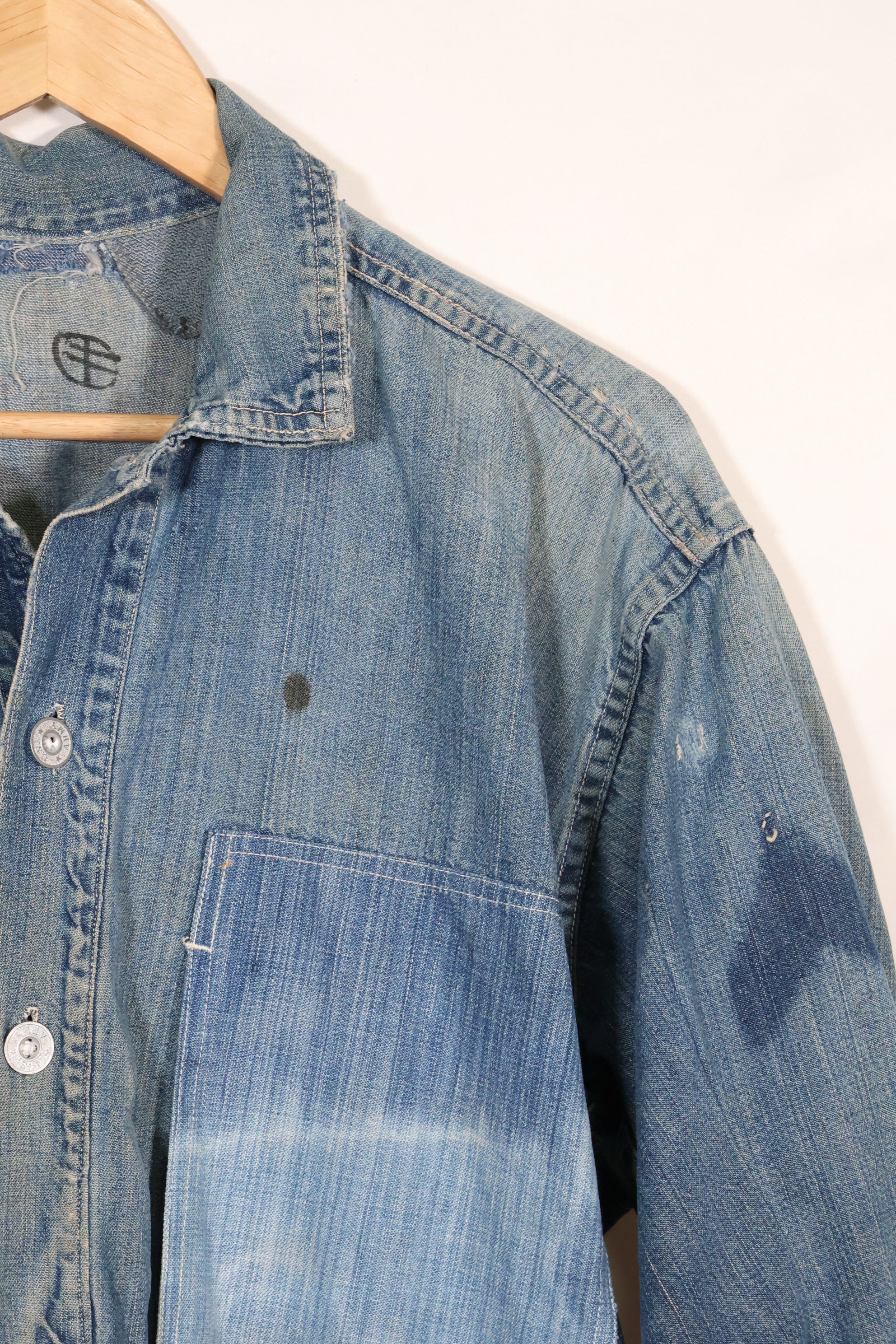 1930年代　アメリカ陸軍　デニム　プルオーバーシャツ　3ボタン　中古品