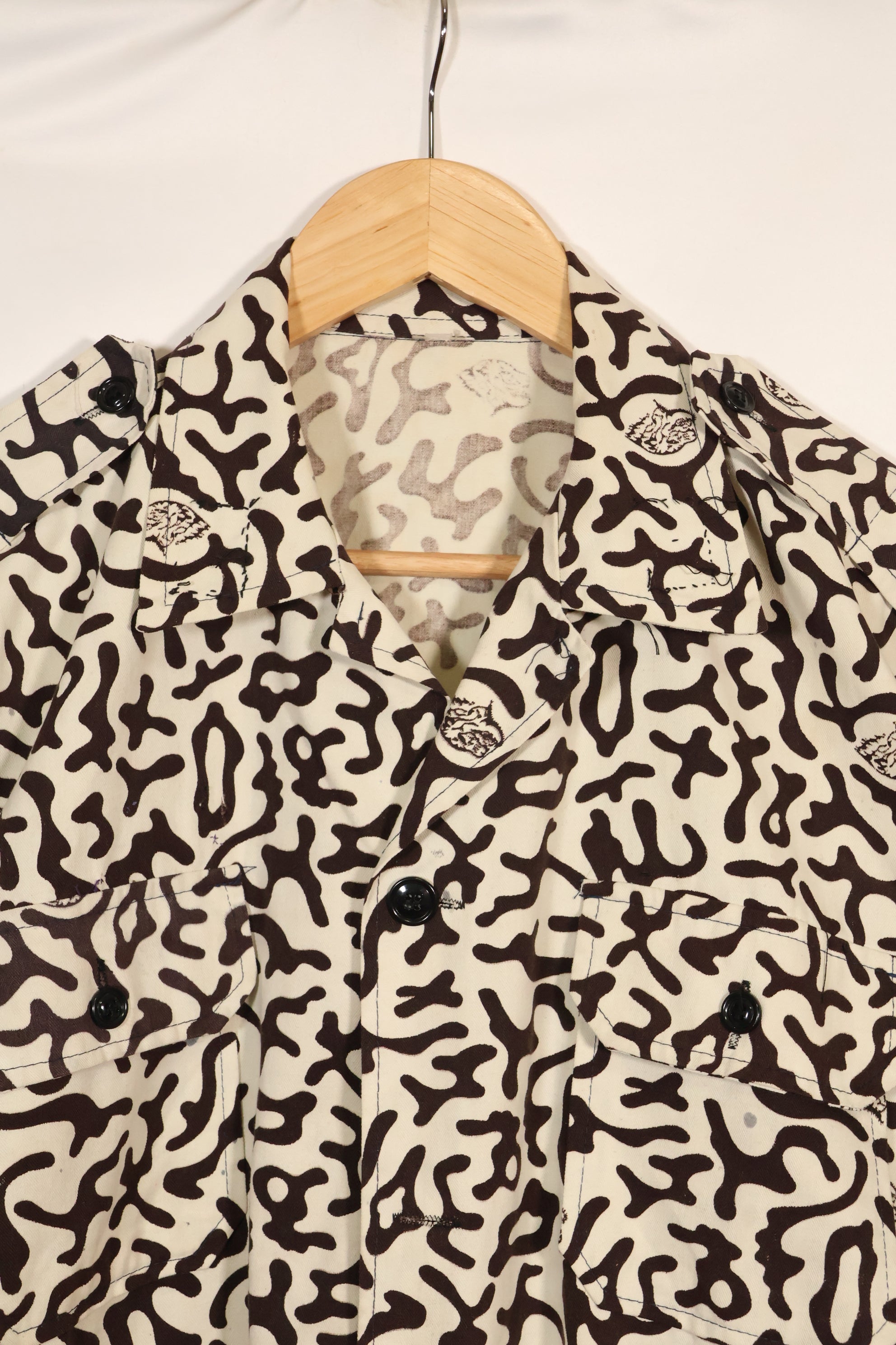 1980年代　韓国　学生用迷彩服　ハングル迷彩　シャツ　ほぼ未使用　A