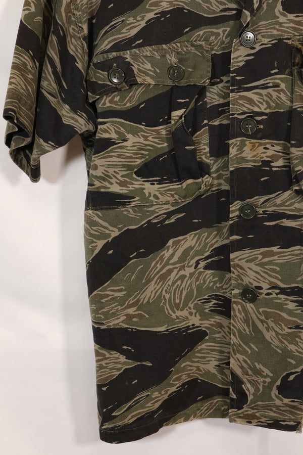 1960年代　US-L　シルバータイガーストライプ　USカットシャツ　半袖カスタム　破れあり