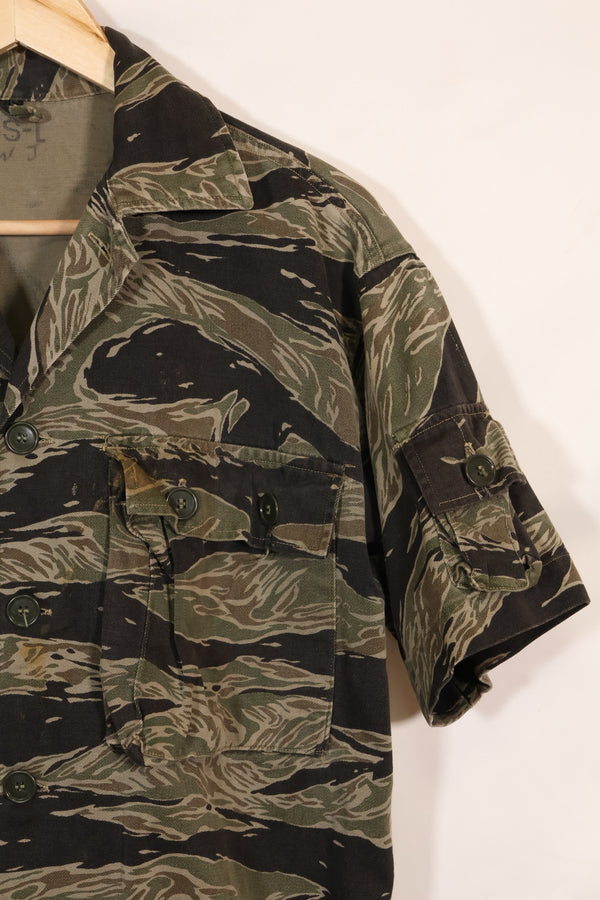 1960年代　US-L　シルバータイガーストライプ　USカットシャツ　半袖カスタム　破れあり