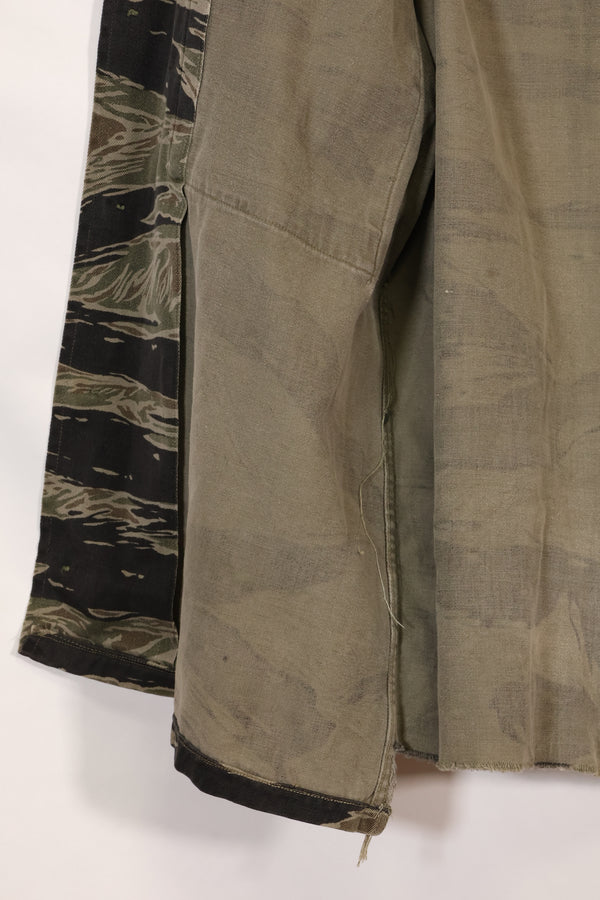 1960年代　US-L　シルバータイガーストライプ　USカットシャツ　半袖カスタム　破れあり