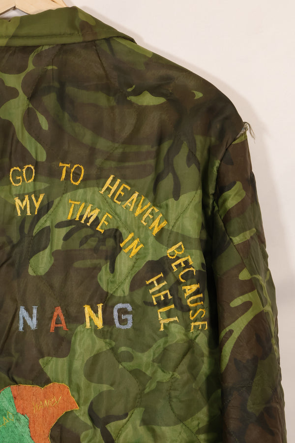 1970-71年　大きめサイズ　ベトナム戦争　迷彩ポンチョ製　ツアージャケット　DA NANG　中古品