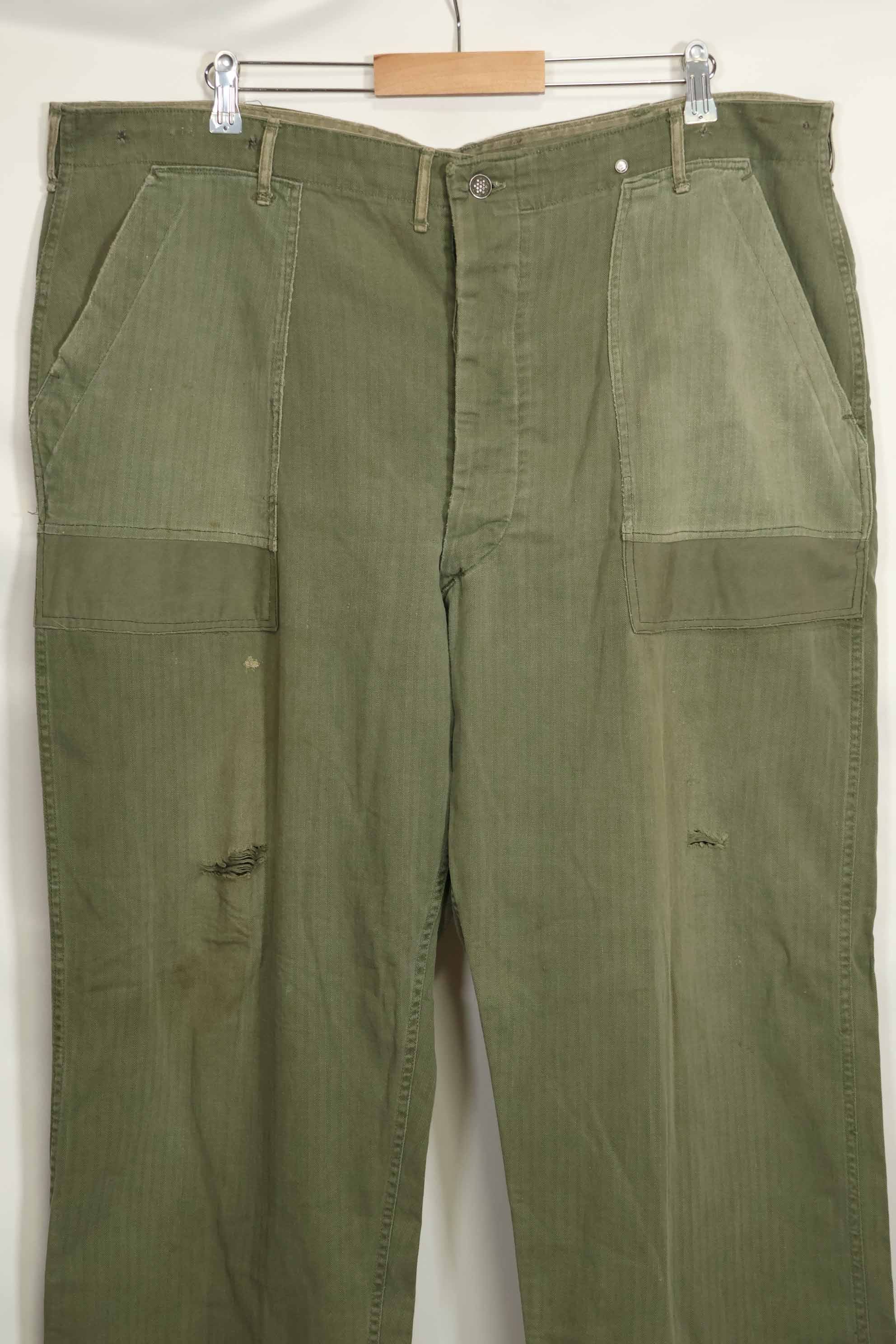 1940年代　アメリカ陸軍　HBT ユーティリティパンツ　大きめサイズ　傷あり　中古品