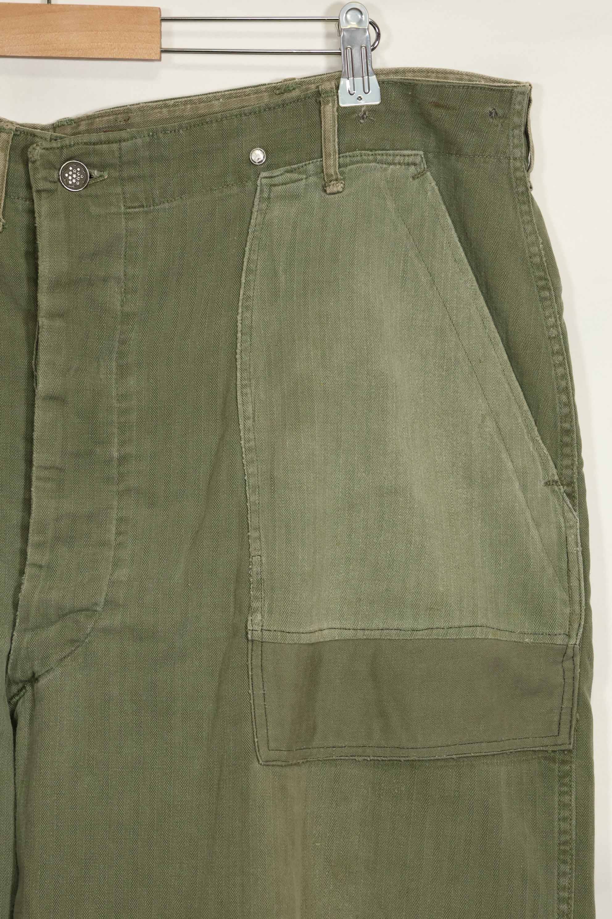 1940年代　アメリカ陸軍　HBT ユーティリティパンツ　大きめサイズ　傷あり　中古品