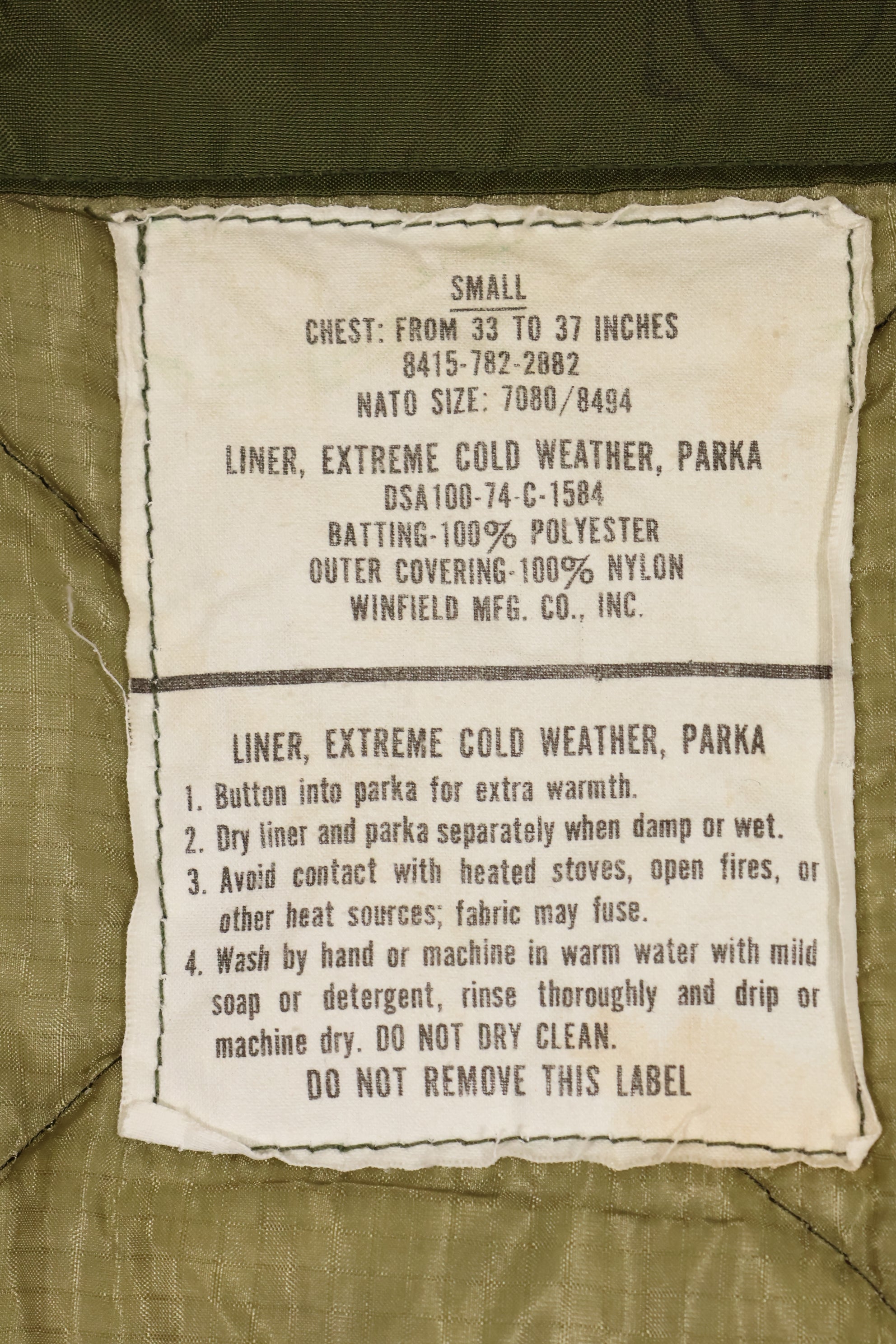 1974年契約　SMALL M65 フィールドパーカー　ナイロン製ライナー　中古品