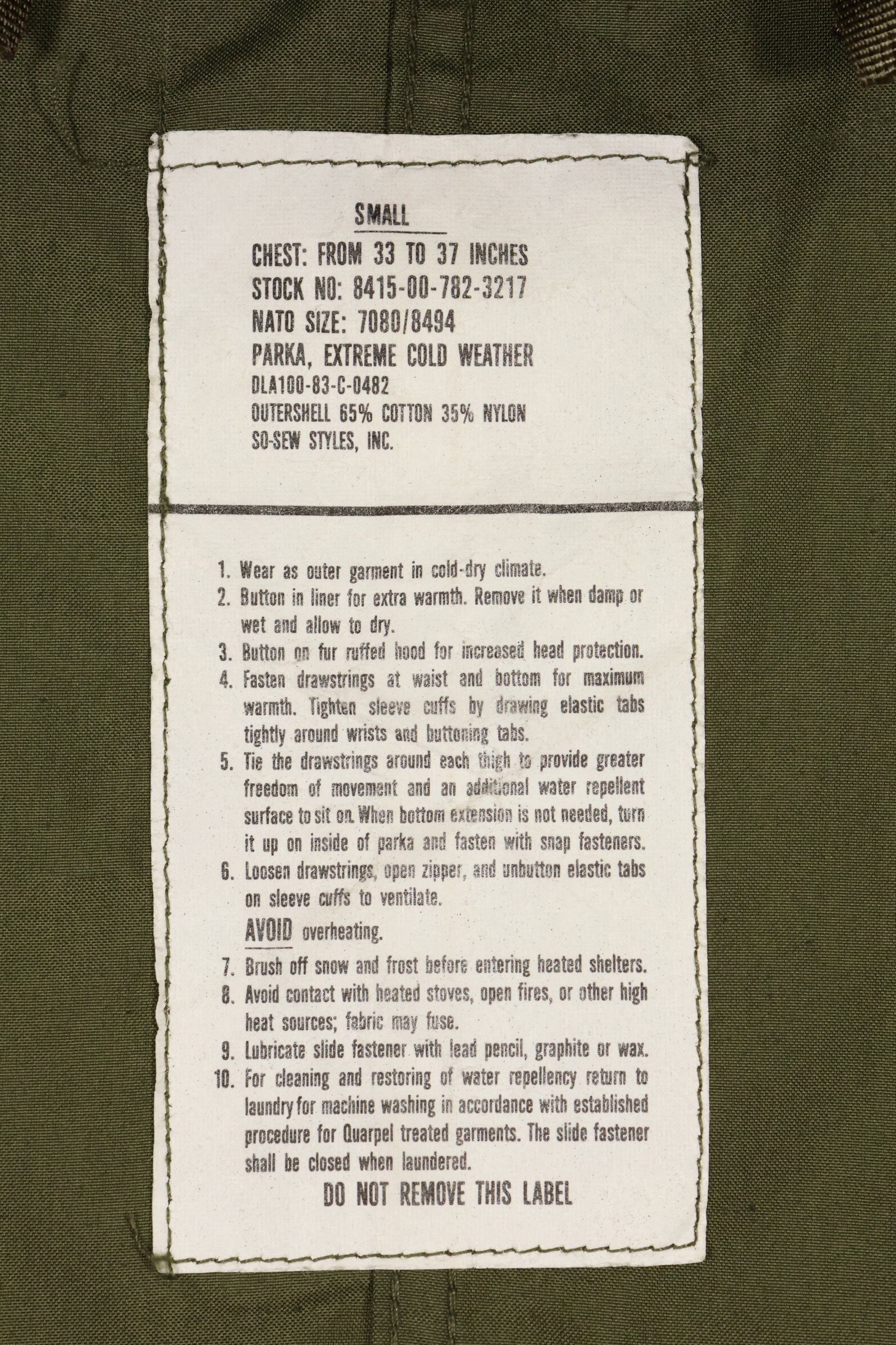 1983年契約　SMALL アメリカ軍　M65 フィールドパーカー　フィッシュテイル　状態良い　中古品