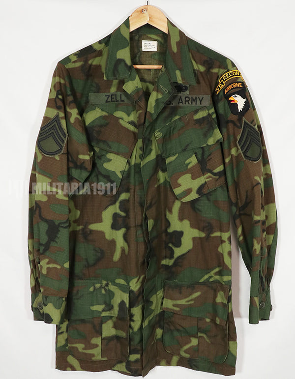 実物　1968年製　リップストップ　ERDL ジャングルファティーグ S-L 101空挺パッチ後付け