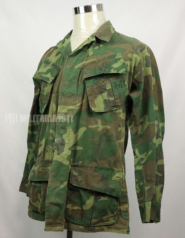 実物　アメリカ軍 USMC　1969年製　ERDL　ジャングルファティーグジャケット 使用感あり　中古品 グリーンリーフ